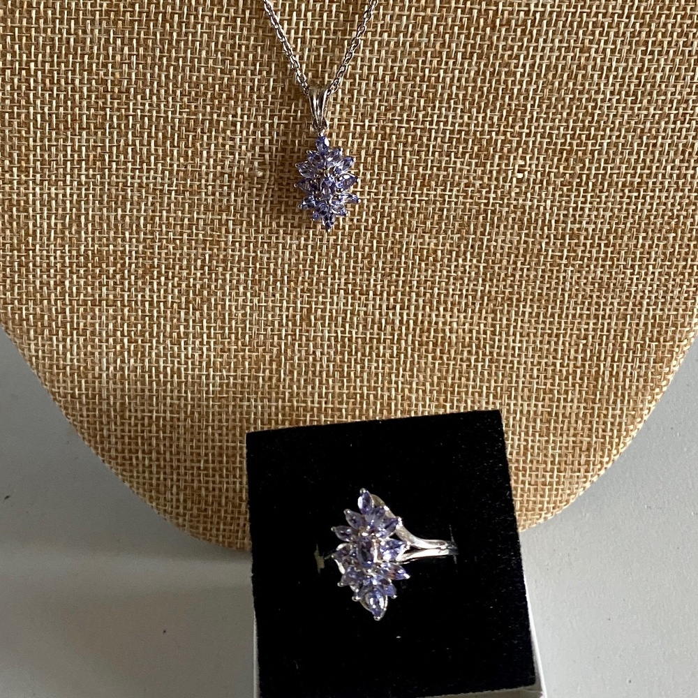 Tanzanite Ring and Pendant Set, 925 Sterling Silver, Ring Size 6